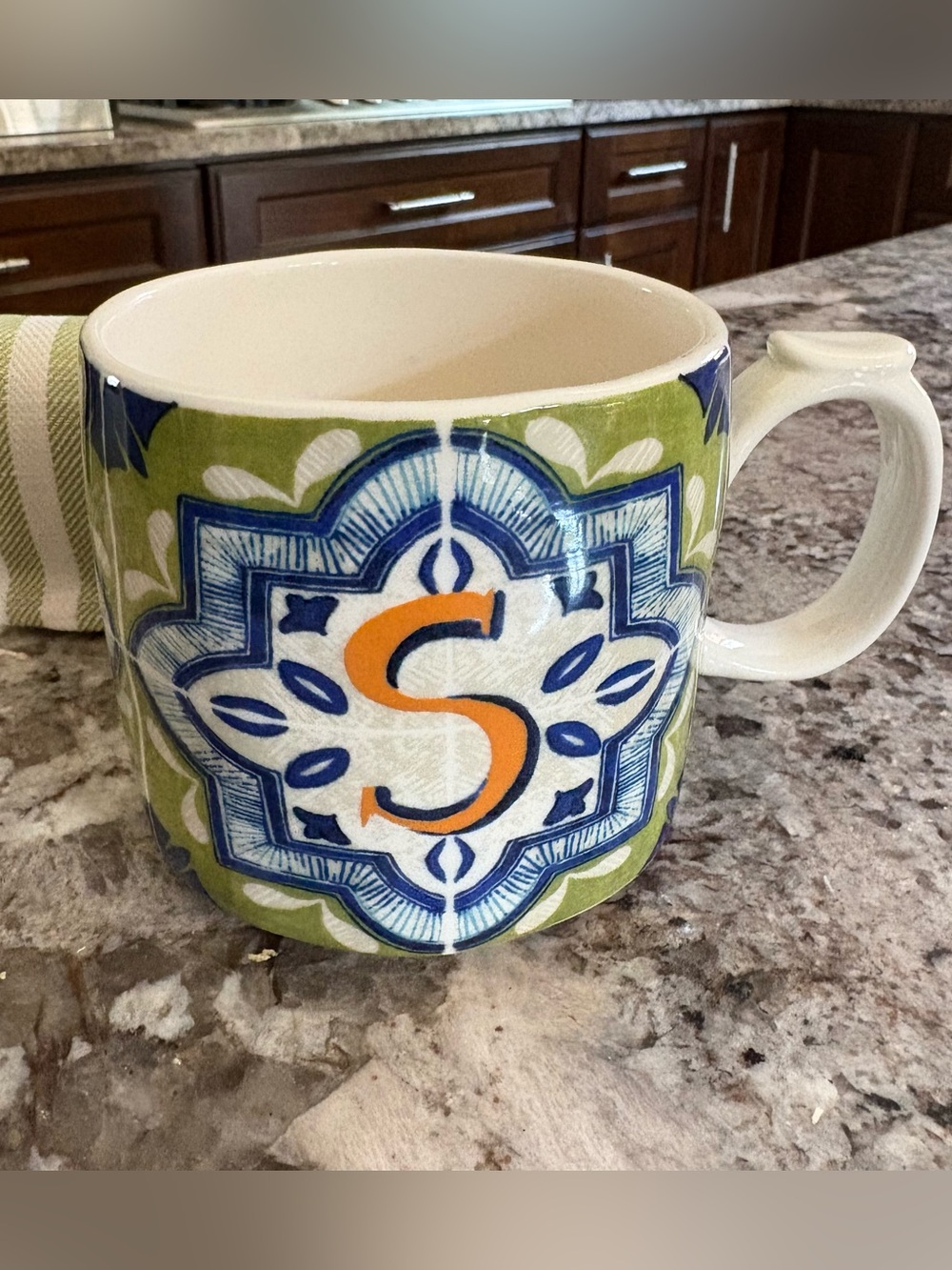 Anthropologie Mezze Monogram Tile Cup Mug Letter S Glazed Stoneware 16.2oz